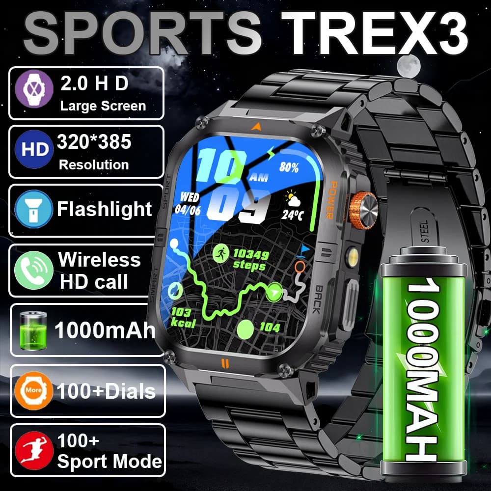 2025 Nuovo Militare T-Rex 3 Ultra 1000mAh Batteria Astuto Della Vigilanza IP68 Torcia Elettrica Impermeabile Frequenza Cardiaca Sport tracker Smartwatch Da Uomo
