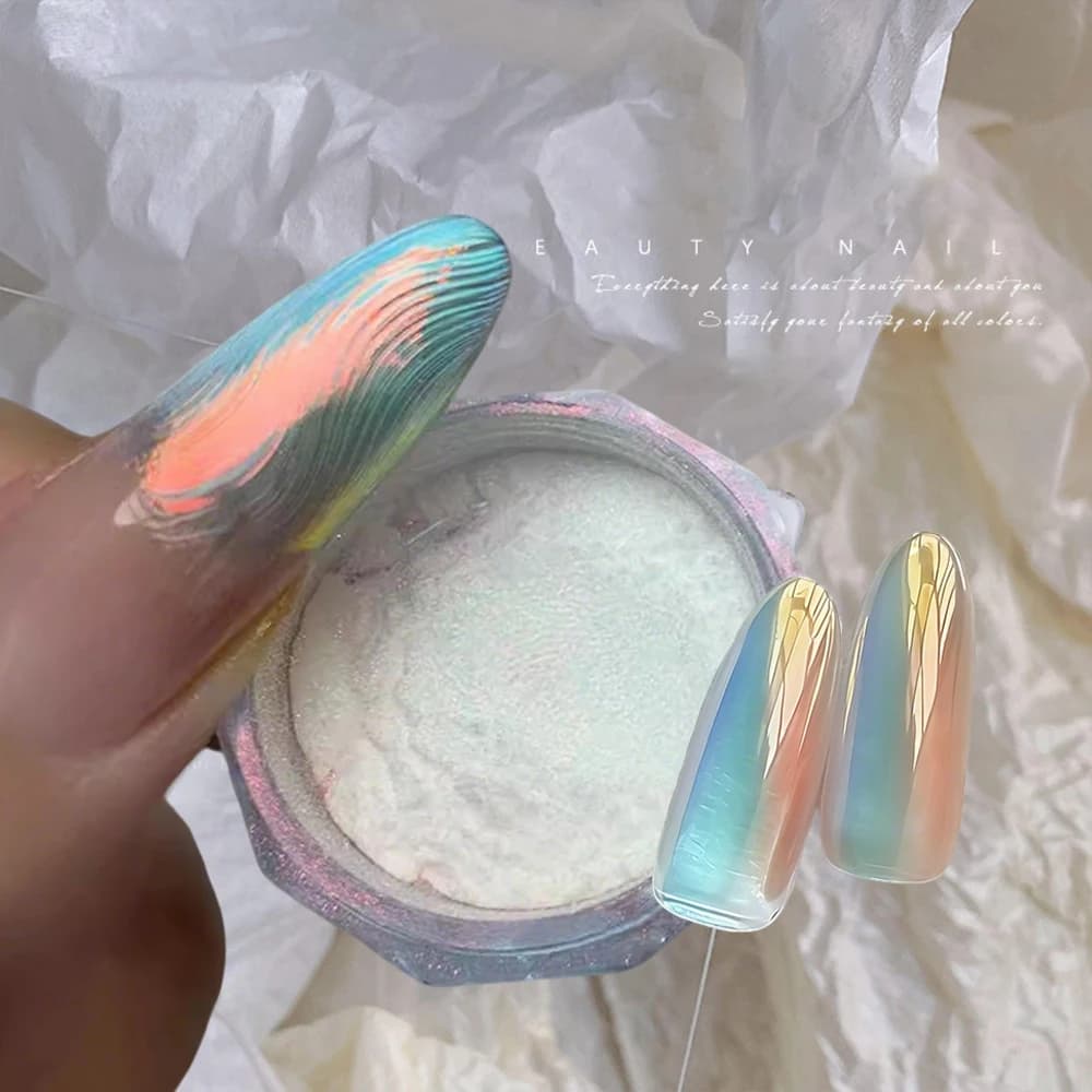 1Jar Glitter Aurora Chameleon Chrome Nail Powder Shiny Holographic UV Gel Rubbing Powder Neon Pearlescent Dust for DIY Manicure