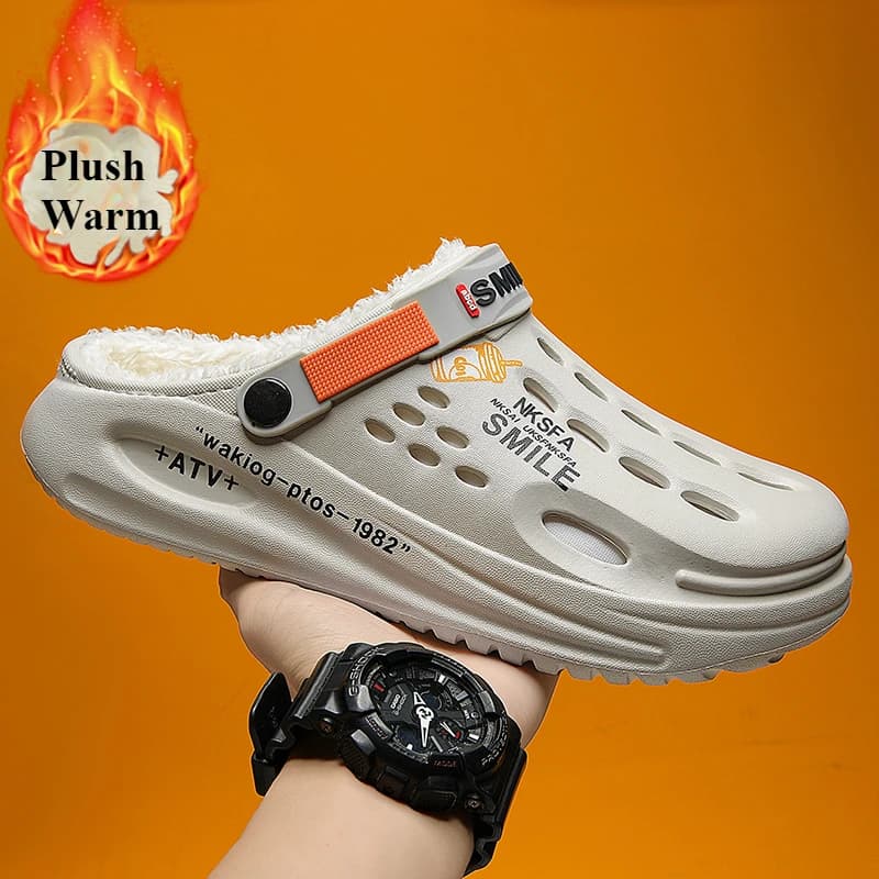 Pantofole invernali da uomo Scarpe calde Scarpe da giardino pelose Pantofole in cotone per la casa per interni Scarpe in peluche Zoccoli invernali da esterno per uomo