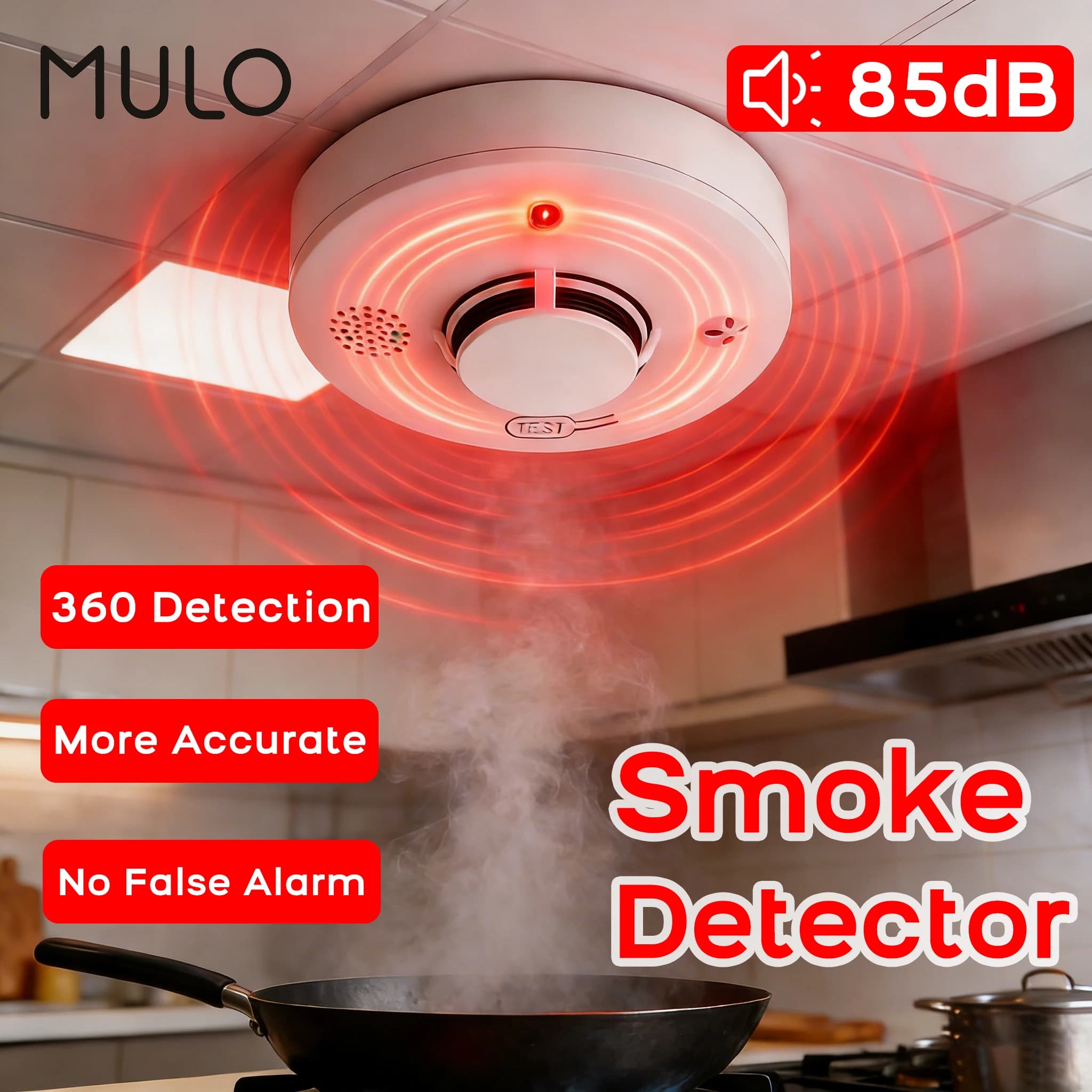 Rilevatore di Fumo Intelligente Indipendente, Allarme Antincendio Wireless con Suono e Luce Lampeggiante per la Sicurezza di Casa, Cucina e Ufficio