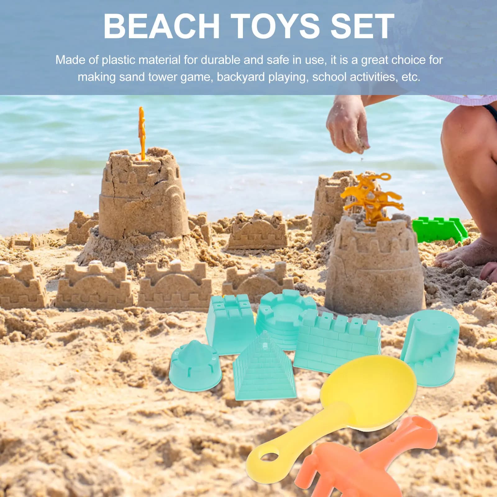 Set da Spiaggia con Castello di Sabbia, Gioco Portatile per Bambini, Divertimento Estivo all'Aperto, Gioco Interattivo con la Sabbia, Giocattoli da Spiaggia per Bambini