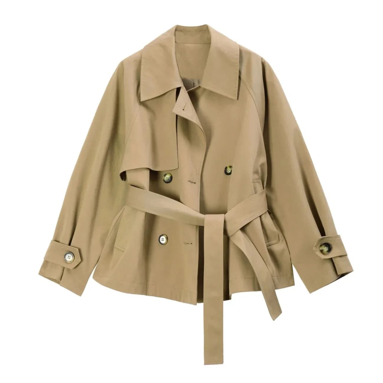 2025 Primavera/Autunno Allentato Oversize Donna Trench Nuovo Breve Giacca Doppio Petto Femminile Trench Cintura Solido Overwear