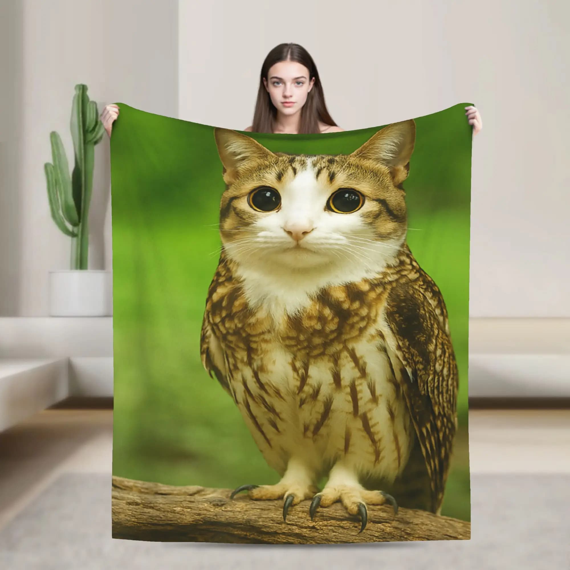 Coperta Meowl Cat Owl, Divertente Meme Virale di Internet, Super Calda e Morbida, Plaid in Peluche per Divano e Letto, Copriletto in Flanella