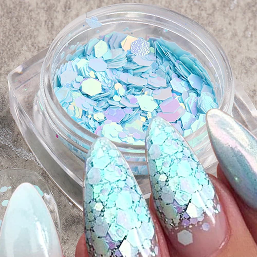 10G Sparkling White Hexagon Sequins for 3D Chunky Glitter Bulk Mix Fiocchi for Artistic Nails Pendants and Pendants Gel Nail Polish FAI Hands FROM YOU