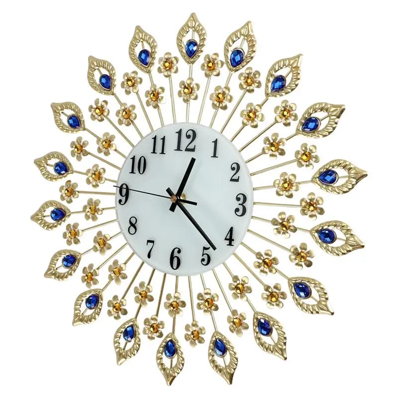 【A08I】Orologio da Parete Grande di Lusso con Diamanti in Cristallo Artificiale, Orologio da Parete in Metallo per Soggiorno, Decorazione Artistica per la Casa (1 Oro)