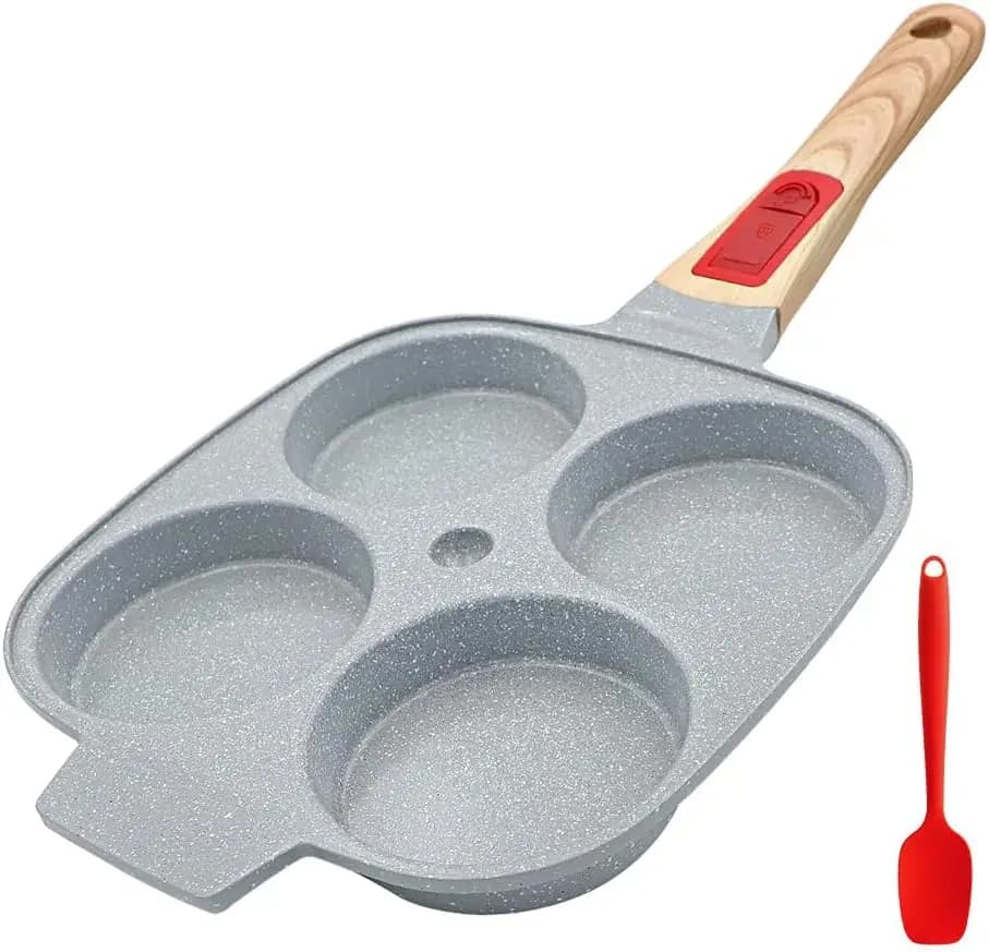 Padella in Ceramica per Uova, Antiaderente con 4 Scomparti, Manico Staccabile, Compatibile con Induzione - Blu