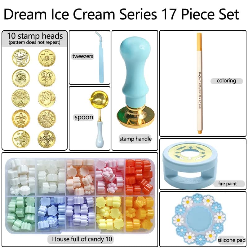 17Pcs/set Wax Seal Stamp Kit Lacquered Sealing DIY Decoration For Wedding Valentine's Day Party Invitation Scrapbook Craft Gifts