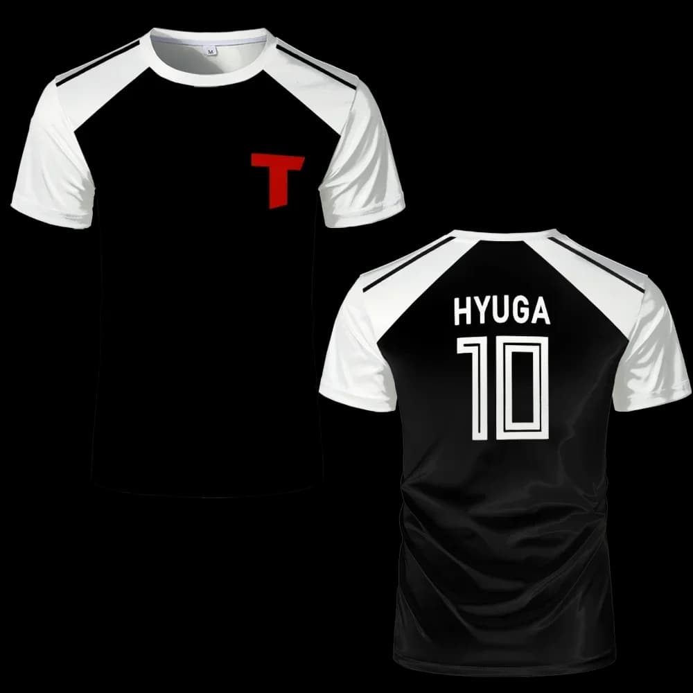 Maglietta Anime Captain Tsubasa, T-shirt Cosplay Hyuga con Stampa 3D a Maniche Corte, Maglia da Calcio, Abbigliamento Designer per Uomo