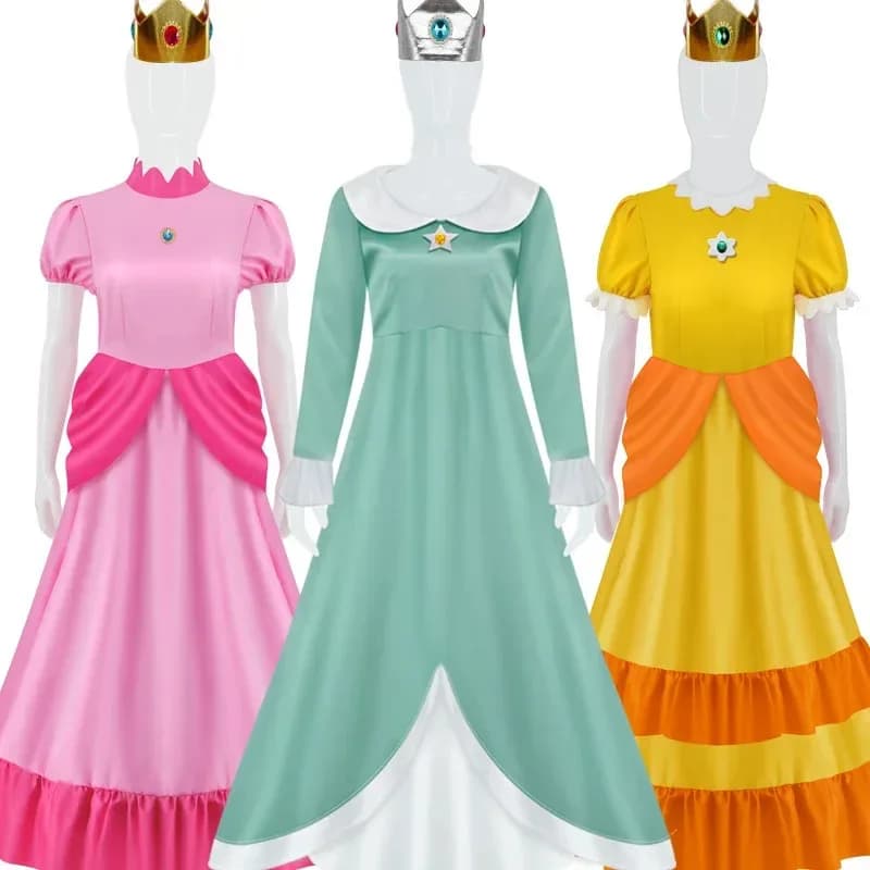 ♥ 2025 Nuovo Cosdad Principessa costume cosplay rosa pesca adulto Rosalina vestito blu Corona adatta ai bambini Halloween co ★ ☆ ly99