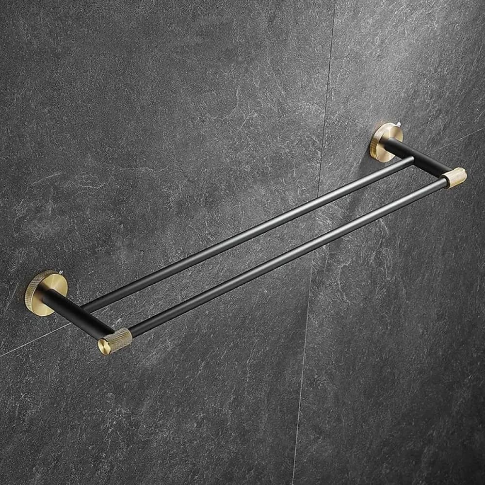 Set di Accessori per Bagno in Acciaio Inox Nero, Portasciugamani, Mensola, Appendiabiti Doppio, Personalizzabile