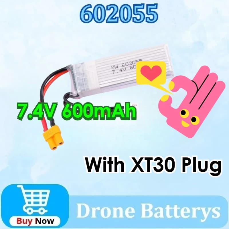 602055 2S 25C 7.4V 600mAh per RC Drone Quadcopter Parti di batterie RC per XK K130 Parti di elicotteri Batteria Lipo + Spina XT30