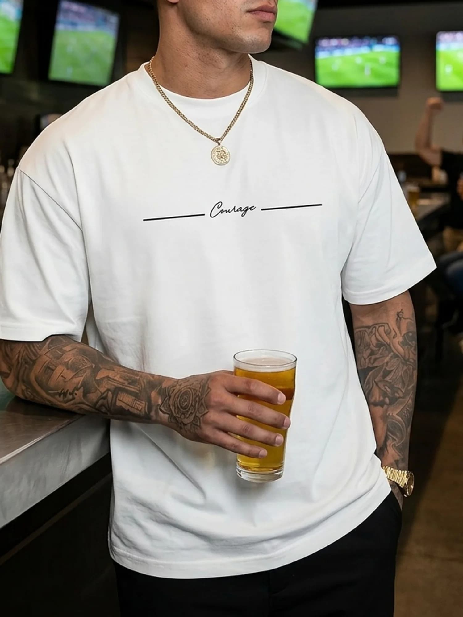 Minimal Letter Print Loose Plus-Size T-Shirt for Men, 100% Cotton, Loose Short Sleeve, Trendy Summer Aesthetic Tee