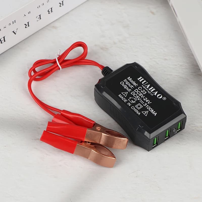 1/2Pcs 12V 24V To 5V Emergency Power USB Adapter With 3USB Ports And Battery Clip For High-Efficient Phone Charging
