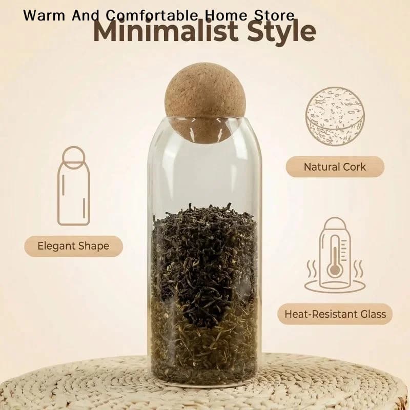 【W】Four Size Sealed Jar Glass Cork Stopper Coffee Beans Dried Fruit Storage Box Kitchen Food Multigrain Storage Jar Cork Tea Jar