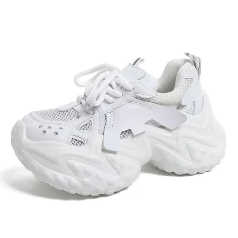 Luxury Women Leather Platform Sneakers Round Toe Slip on Casual Summer White Shoes Comfort Stylish Versatile Thick Heel Sneaker