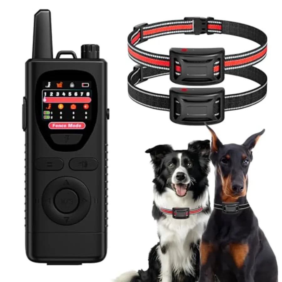Sistema di recinzione wireless per cani per contenimento e addestramento di animali domestici all'aperto, collare in plastica ABS nero e rosso, impermeabile IPX6 e ricaricabile