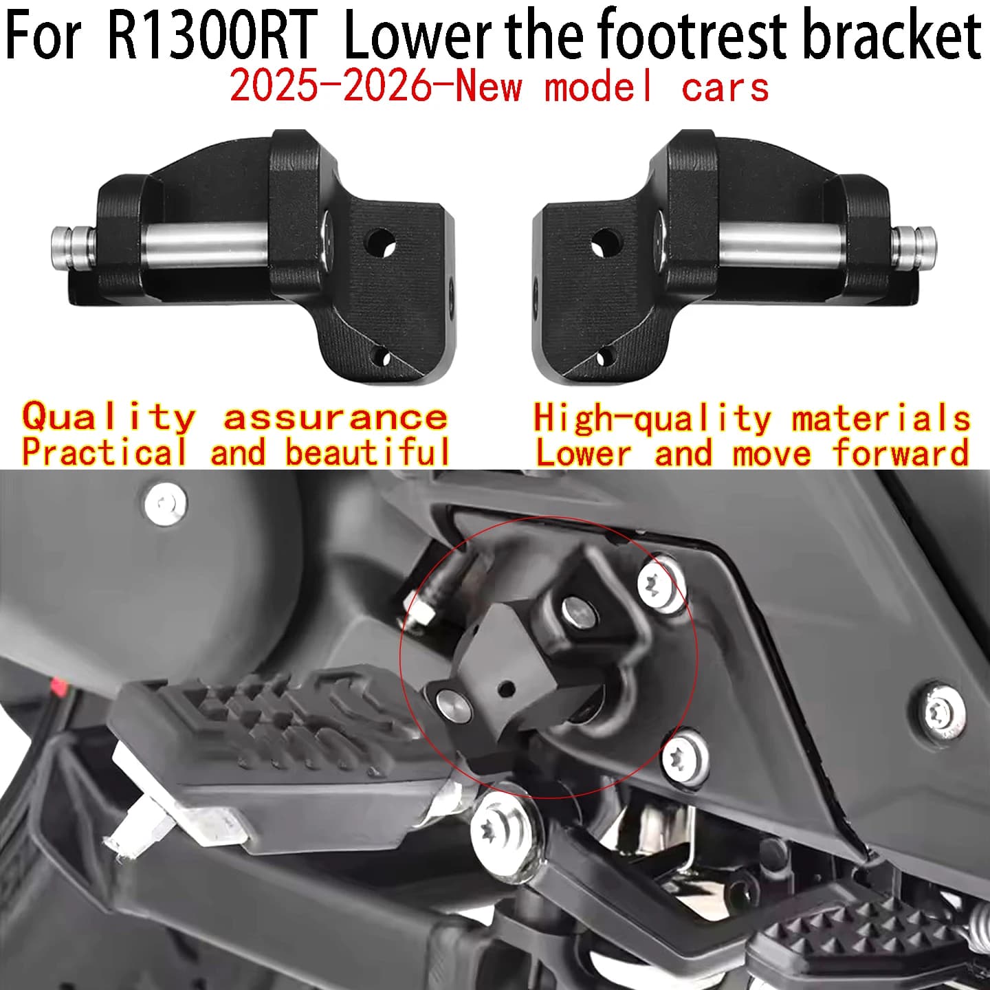 Staffa di abbassamento poggiapiedi per BMW R1300RT 2025-2026 - Nuovo modello - Staffa di abbassamento poggiapiedi conducente BMW R1300RT - Posizionamento avanzato