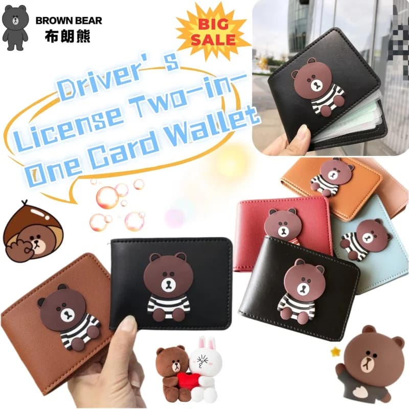 Brown Bear Cony Sally Anime Cute Accessories Personalized Simple Driver's License and Vehicle RegistrationTwo-in-One Card Wallet