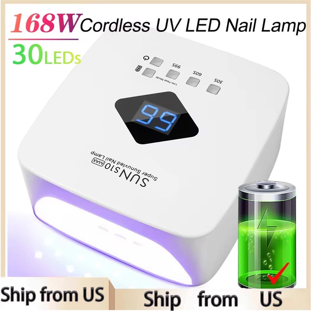 Lampada per unghie UV LED da 168 W Asciugacapelli ricaricabile con ampio display LCD Lampada professionale per polimerizzazione gel Sensore automatico a 4 timer per salone