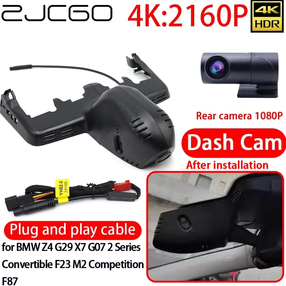 ZJCGO DVR Camera for Auto 4K with Wifi, Double Front Camera and Rear, Monitor 24h for BMW Z4 G29 X7 G07 Series 2 Cabrio F23 M2 Competition F87