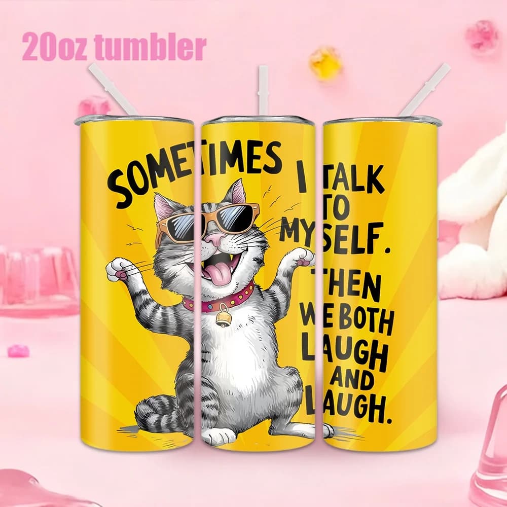 1 stainless steel water bottle with straw - With reason of a smiling cat wearing sunglasses (20 oz / 591 ml)