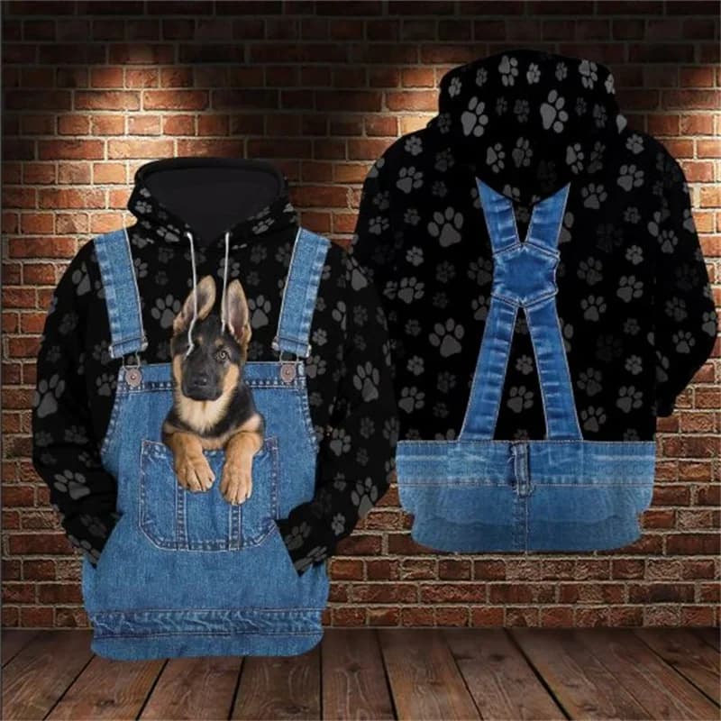Felpa con cappuccio stampata 3D animale pastore tedesco carino da donna per uomo pullover tuta da strada regalo per cani d'amore
