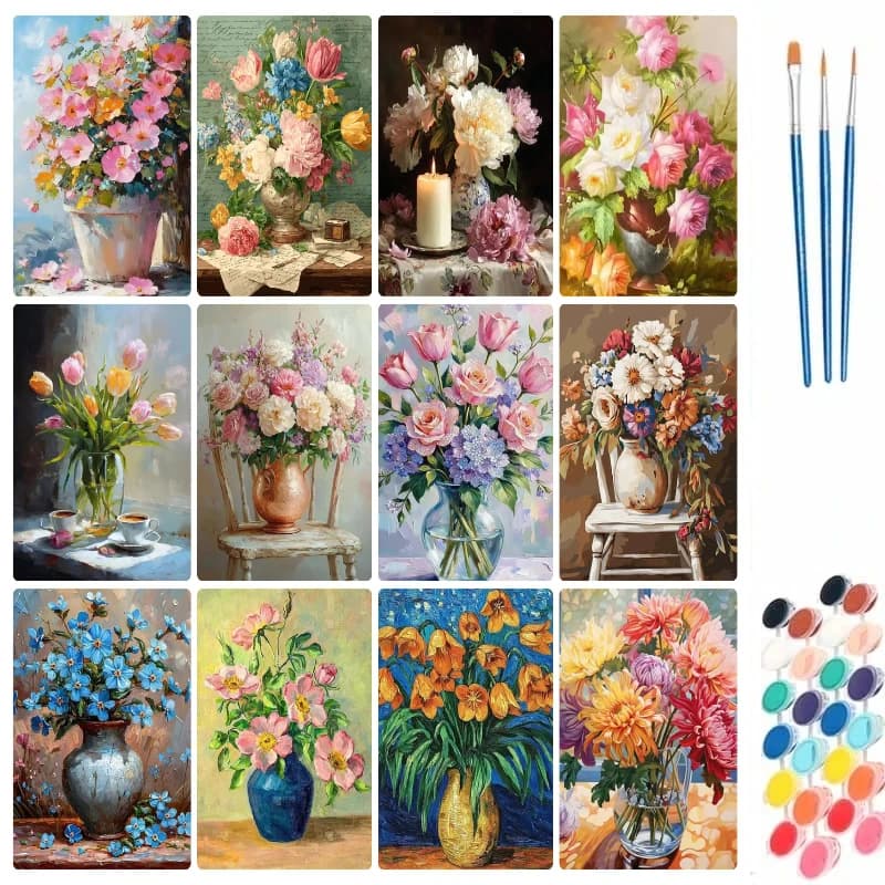 Paint By Numbers Peony Flower HandPainted Kits Home Decor Rose Floral Oil Painting Drawing Frameless Canvas