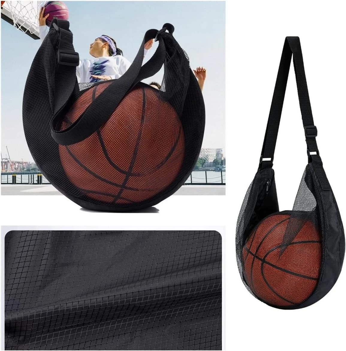 1/2Pcs Single Ball Bag Anti-Tear Mesh Fits Size 7 Basketball Soccer Volleyball Crossbody Carrier With Adjustable Strap & Zipper