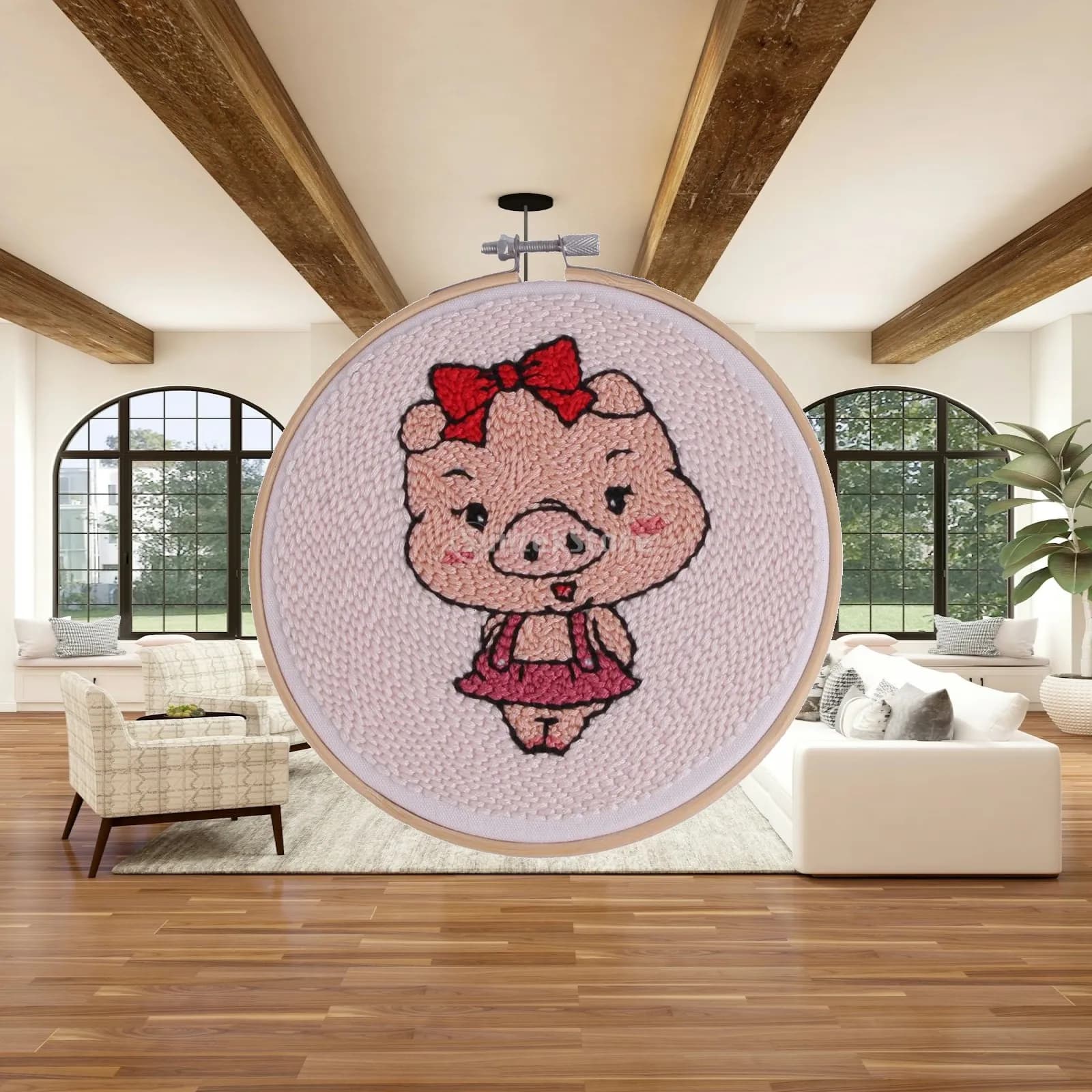 Punch Needle Embroidery Starter Kit with Pre Printed Pattern DIY Yarn Punch Stitching Kit for Beginners Kids Adults Home Decor