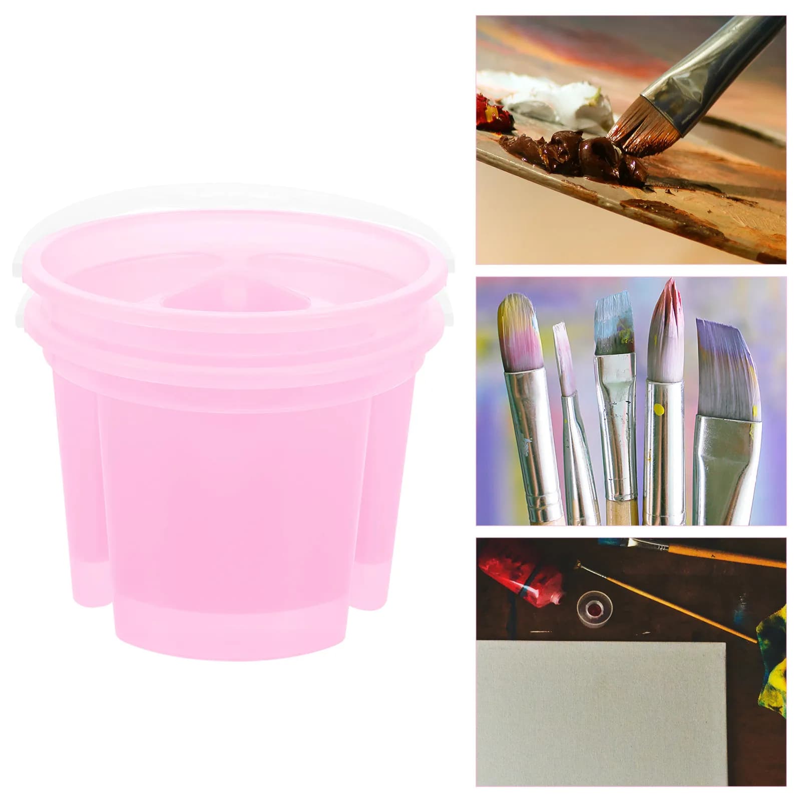 Set di 2 Vaschette per Pennelli da Artista, Secchio in Plastica per Lavaggio Pennelli, Piatto per Miscelazione Colori, Robusto, Leggero, Facile da Pulire, con Manico