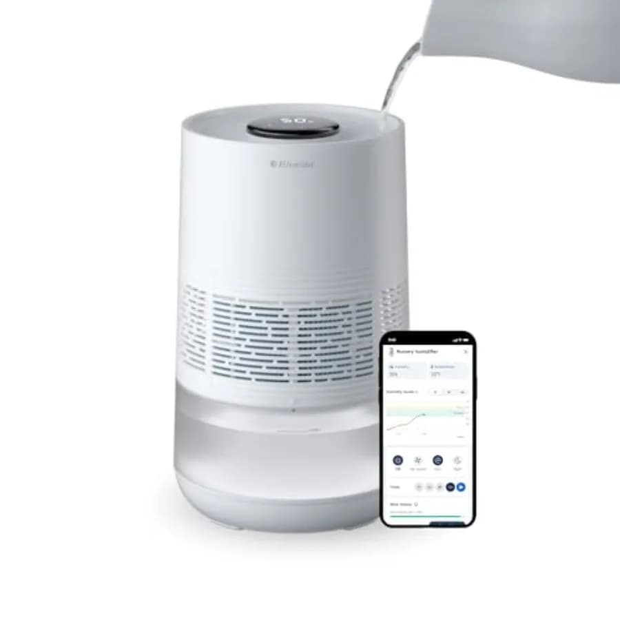 Umidificatore Intelligente Premium per Grandi Ambienti e Camere da Letto, Migliore Sonno con Tecnologia di Nebulizzazione Invisibile Evaporativa, Umidificazione Automatica, Facile Riempimento dall'Alto