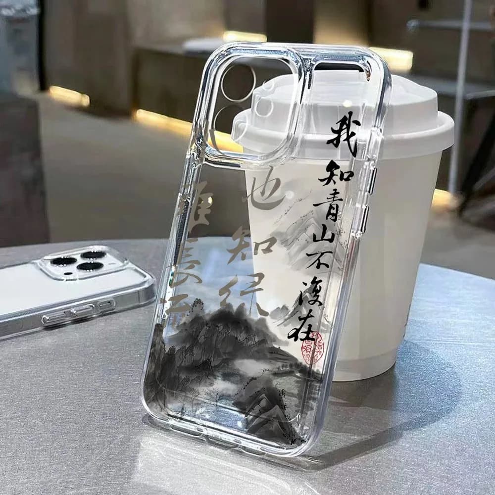 Cover per Telefono in Stile Cinese per iPhone 17 16 15 14 Plus 13 12 11 Pro MAX 16E 17 Air, Custodia Antiurto in Silicone Trasparente