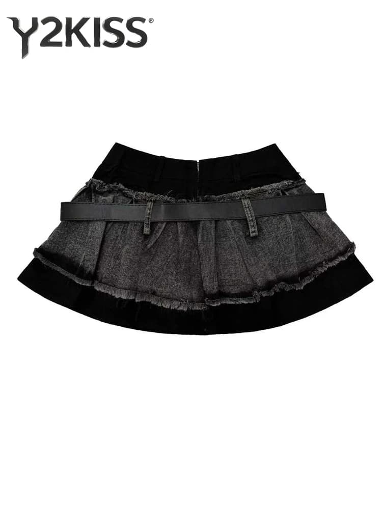 Summer Women Korean 2000s Aesthetic Party Mini skirt by Jeans Kpop Y2k Design Patchwork Harajuku E-girl A-line Gyaru Coquette New