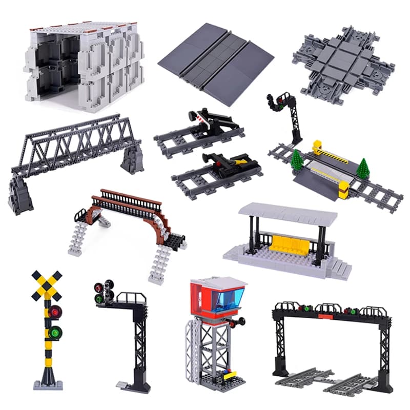 Treni urbani Tracce flessibili Binari biforcati dritti curvi Morbidi Interruttore a binario Building Block Mattoni Bambini Giocattolo tecnico creativo fai da te