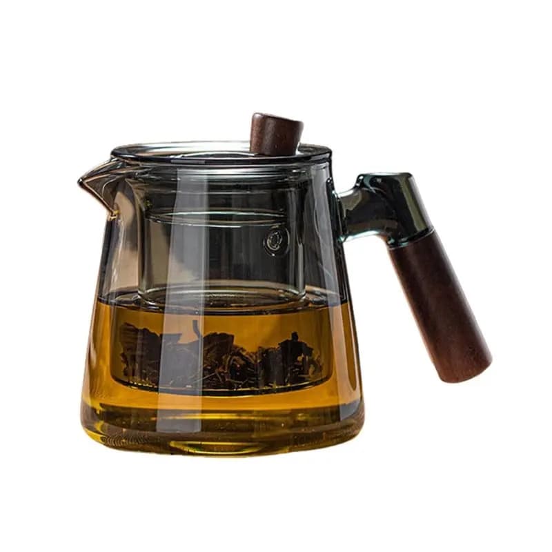 ABVG-Tea Kettle With Wooden Handle, 600Ml Glass Teapot Featuring Removable Infuser, Stovetop Safe For Loose Tea