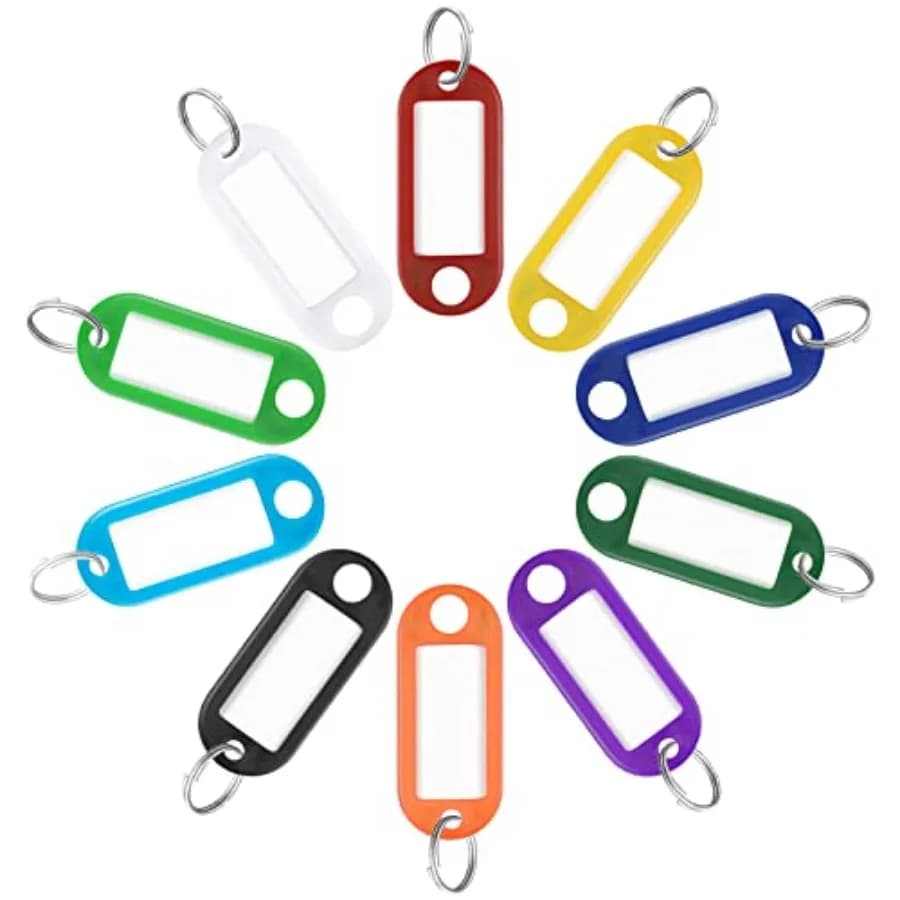 40 Pack Tough Plastic Key Tags with Split Ring Label Window, Assorted Colors