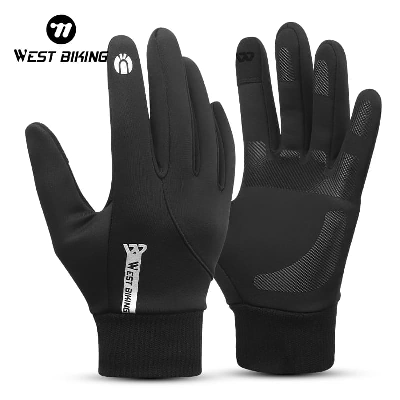 WEST BIKING Men's Winter Thermal Gloves Windproof Cycling Gloves with Full fingers MTB Fleece Touch Screen Road Bike Hot Sports Equipment