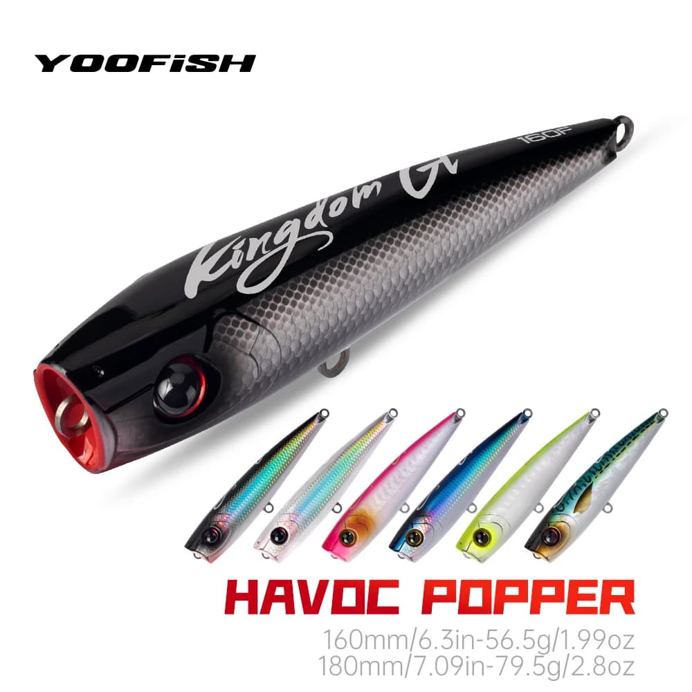 YOOFISH GT Richiamo di Pesca Topwater Popper 56.5g 79.5g 160mm 180mm Esche Dure Artificiali Acqua Salata Tonno Esche Da Pesca Wobblers