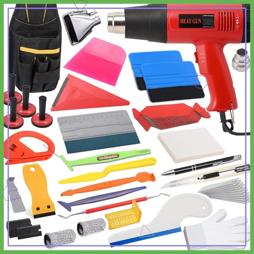 Kit di Strumenti per Wrapping Auto: Pistola Termica, Squeegee, Supporto Magnetico, Taglierina, Raschietto per Oscuramento Vetri e PPF