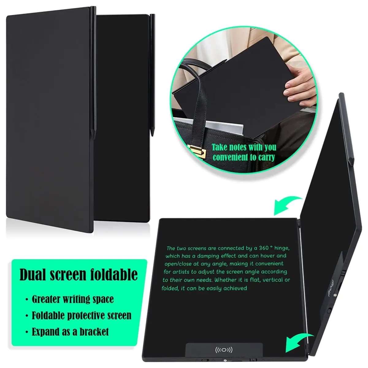 DT90 New 14.3-Inch Folding LCD Handwriting Writing Tablet with Split Screen Erasable Electronic Drawing Board and Note Book Blue