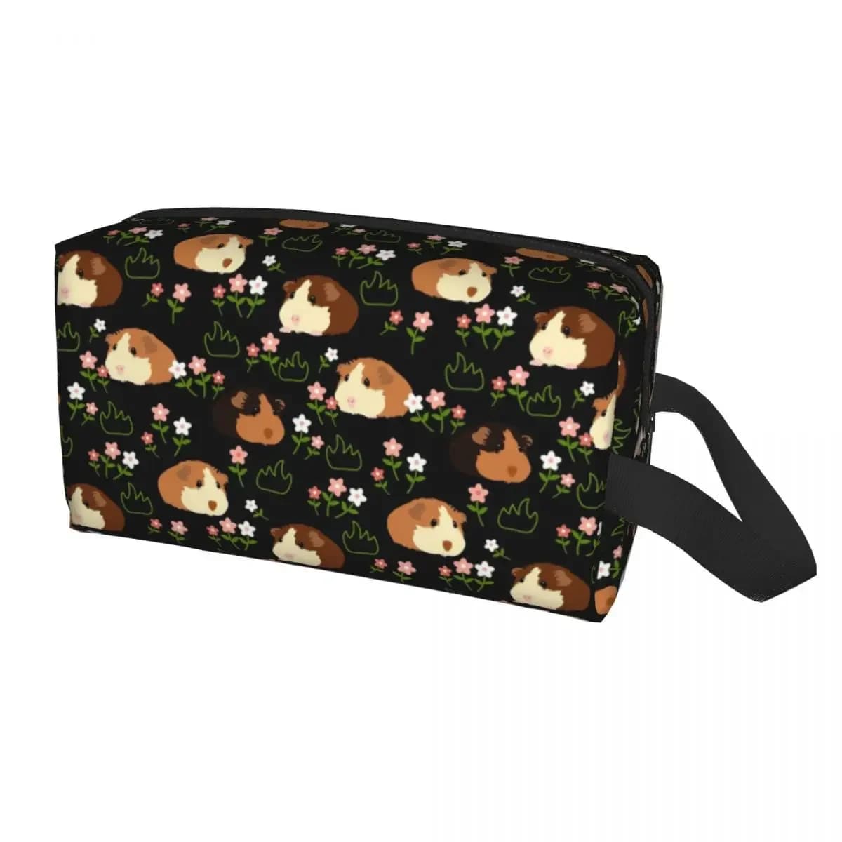 Borsa per il trucco con porcellino d'India e fiori Organizzatore cosmetico da viaggio per donna Borse da toilette per riporre animali Kawaii