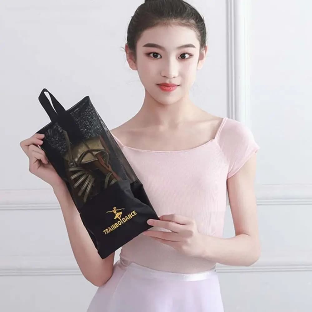 Borsa per Scarpe da Ballo Latino Traspirante Nera con Cerniera, Organizer per Balletto, Borsa a Rete, Sacchetto per Danza, Accessori per Danza