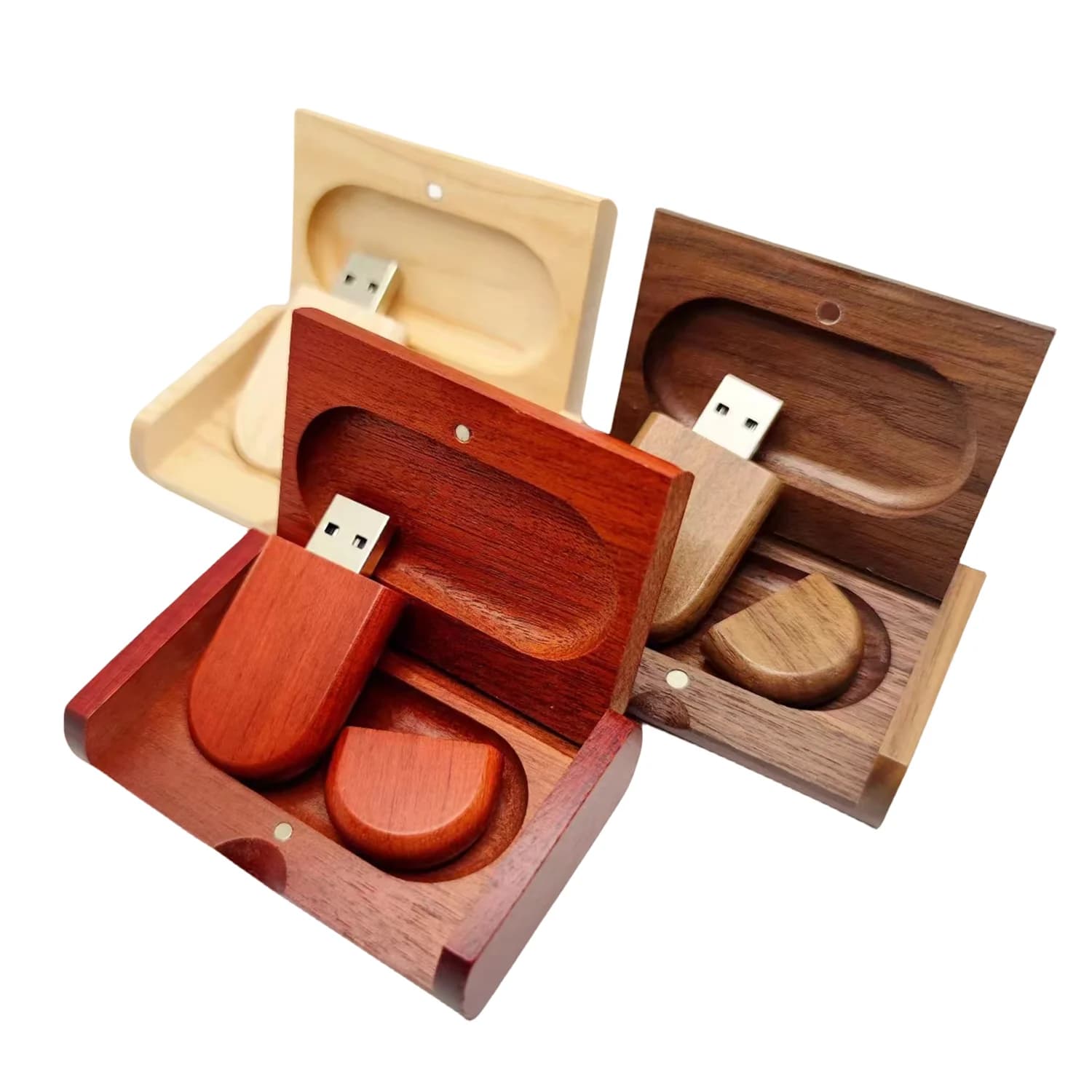 Nuovo LOGO laser personalizzato Colore Chiavetta USB 2.0 ovale in legno 128 GB 64 GB 32 GB 16 GB e scatola di legno ribaltabile