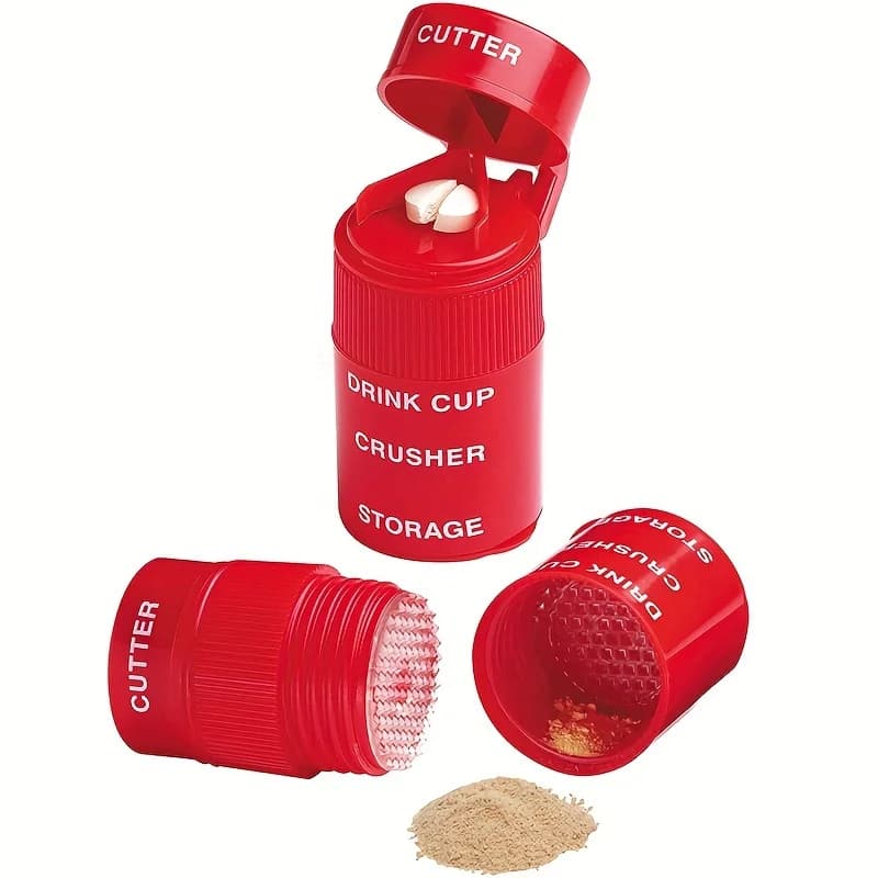 1pc 2 IN1 pill crusher, creative cutter and grinder for pills, vitamins, tablets, stainless steel blade, removable drinking cup