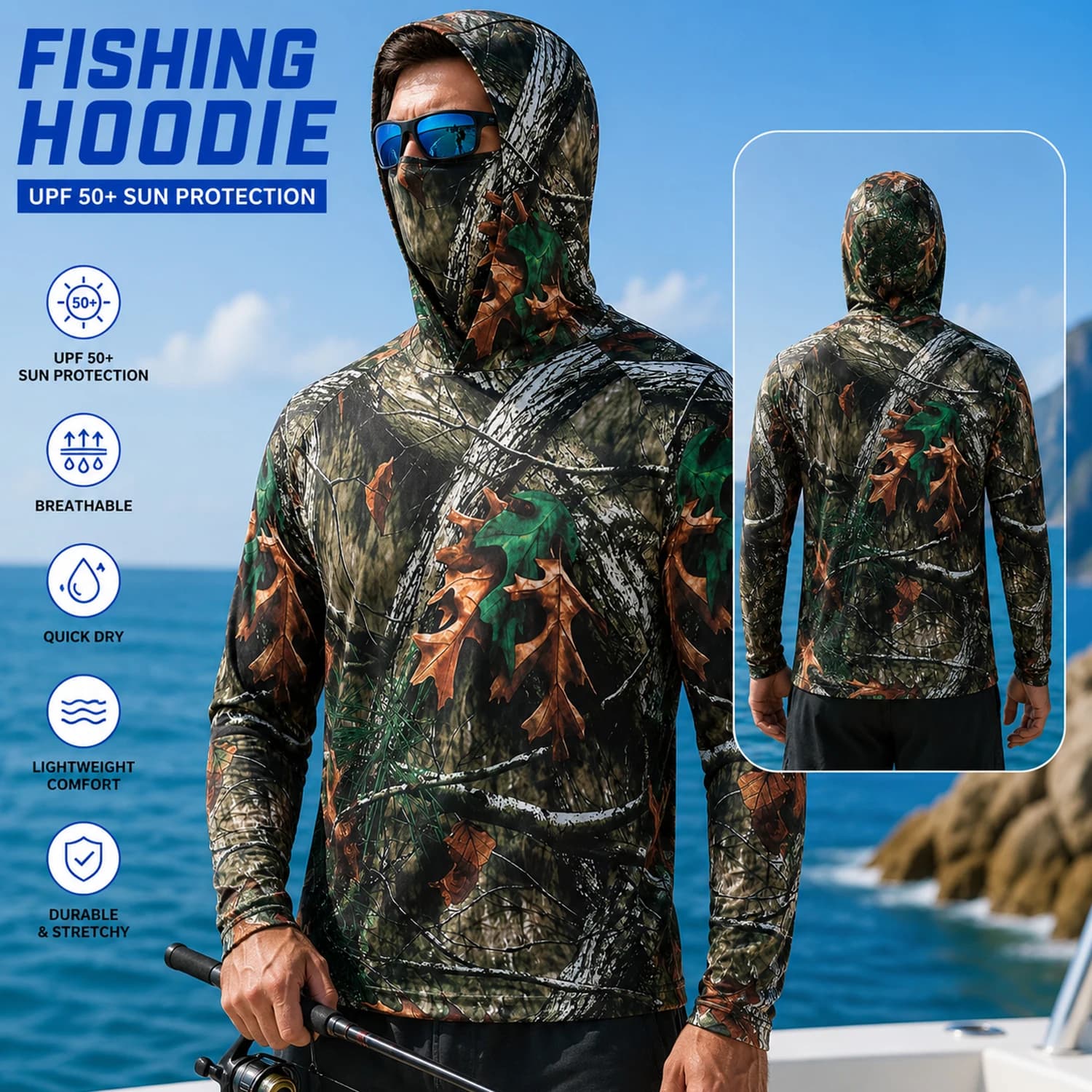 Felpa da Pesca per Uomo, Leggera e Traspirante, con Protezione Solare a Maniche Lunghe per Sport all'Aperto e Pesca