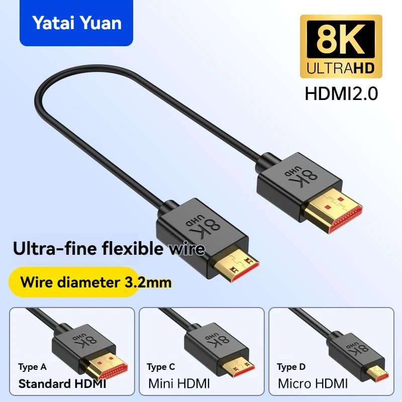 2.1 Version 8K Ultra-fine Soft mini HDMI-compatible Cable Ultra-thin 4K High-definition Cable micro to mini PS5