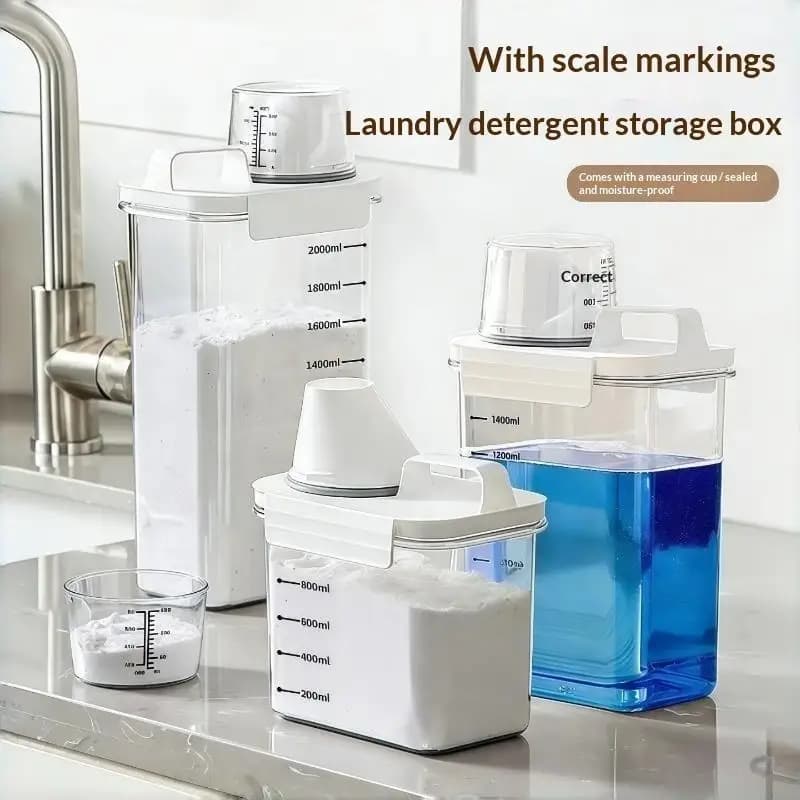 Airtight Laundry Detergent Dispenser Powder Storage Box Clear Washing Powder Liquid Container With Lids Jar