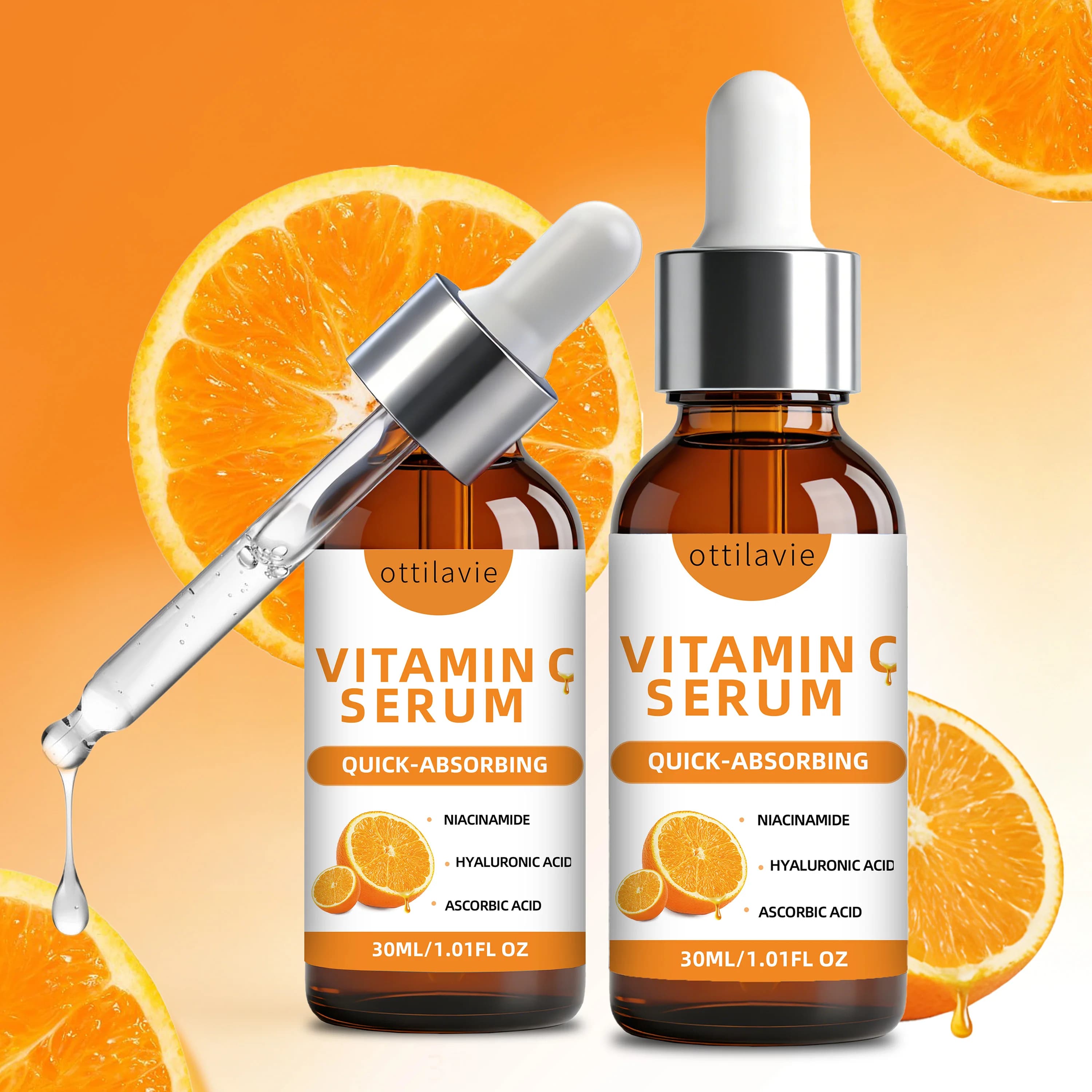 2 pieces of serum to vitamin C Ottilavie, deep moisturizing essence, lifting effect and firming on the skin, light and not fat, unisex, for all skin types