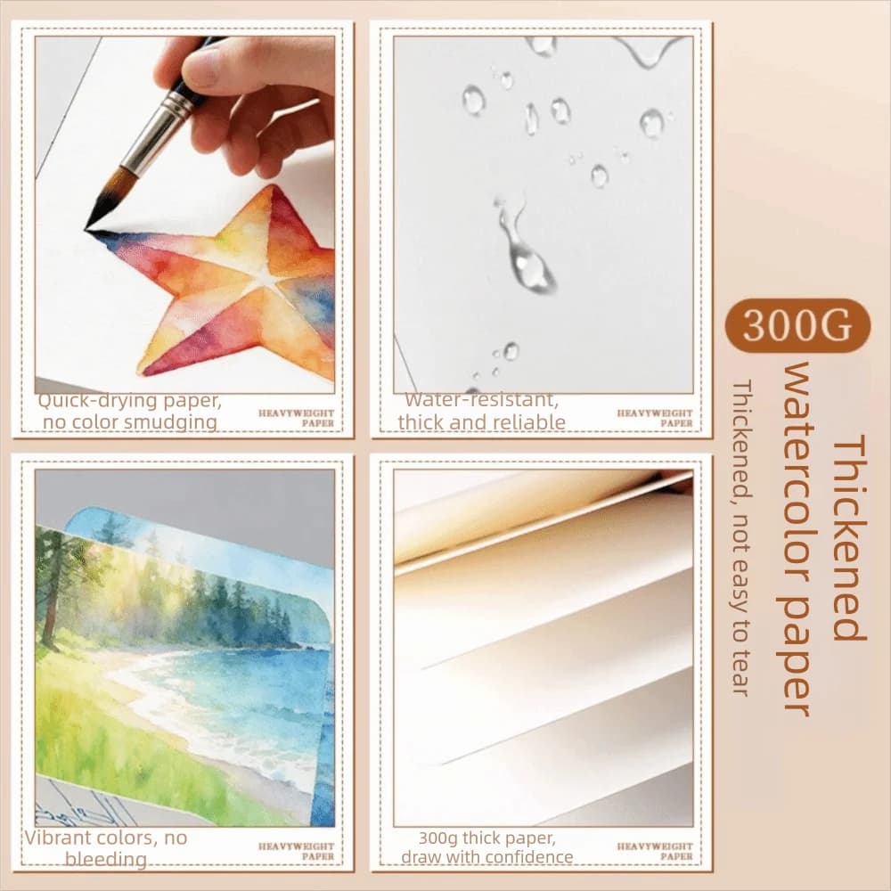 Thick Paper Watercolor Sketchbook Acid-Free Paper Lay-Flat Binding Painting Book 300gsm Paper Compact Size Art Notebook