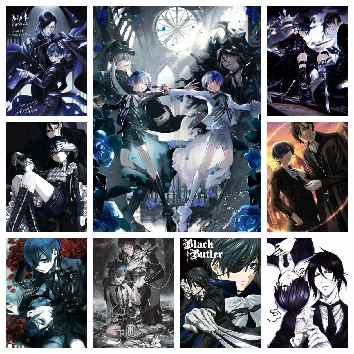 Black Butler 5D DIY Diamond Painting - Mosaico Ricamato con Personaggi Anime Giapponesi per Decorazione Estetica di Casa, Soggiorno, Camera da Letto e Bar